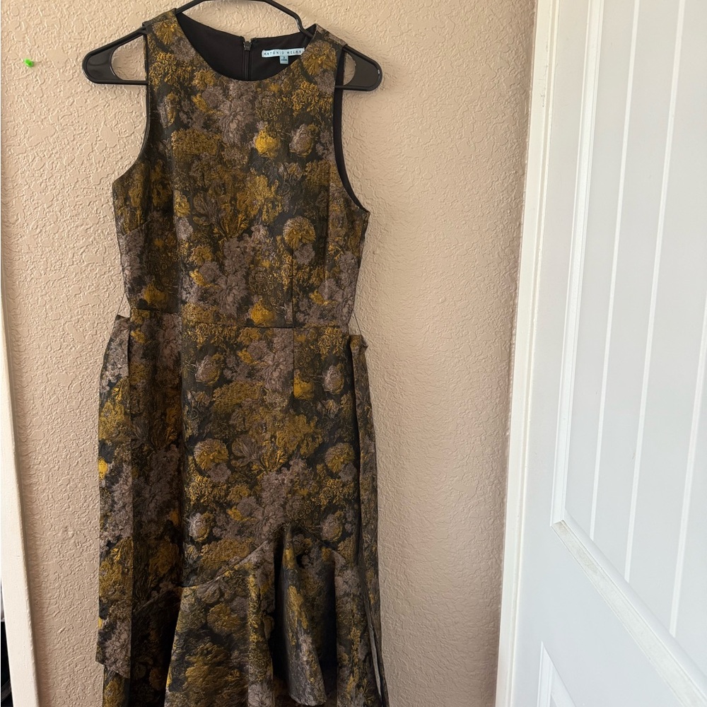 ANTONIO MELANI High Low Dress in Brown and Gold Floral